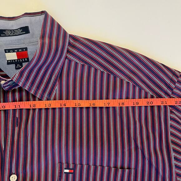 Vintage Tommy Hilfiger Shirt Mens XL 90s Button Down Navy Red Vertical Stripe - Picture 8 of 12